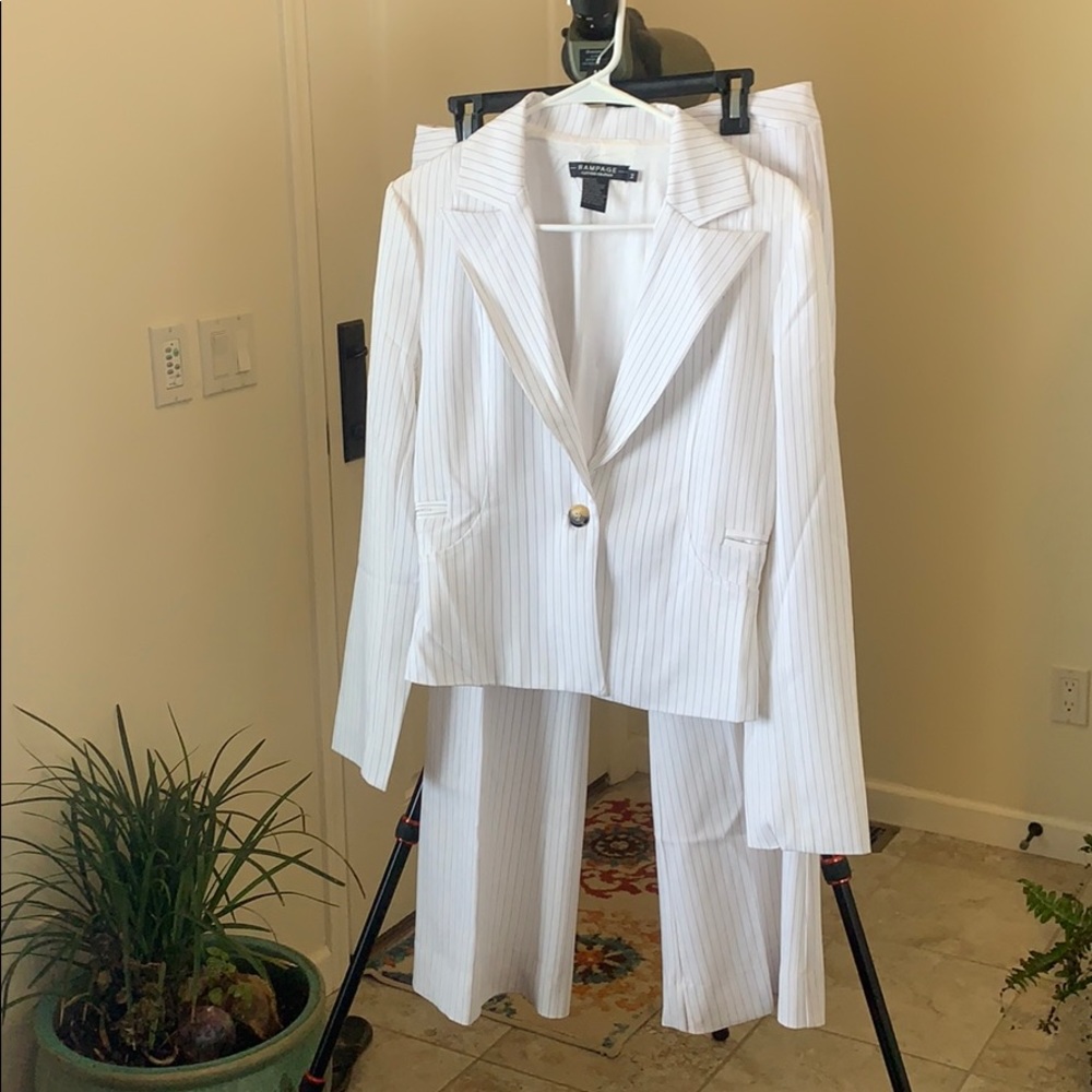 White with black pinstripe women’s pantsuit